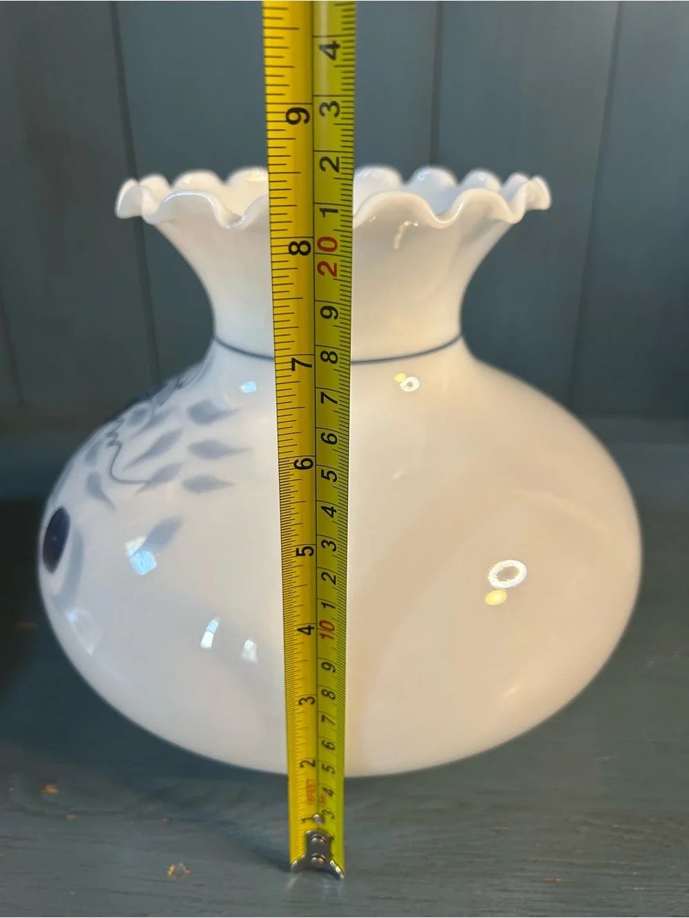 Vintage Blue and White Fruit Motif Handprinted Glass Lampshade-Gone w/ The Wind